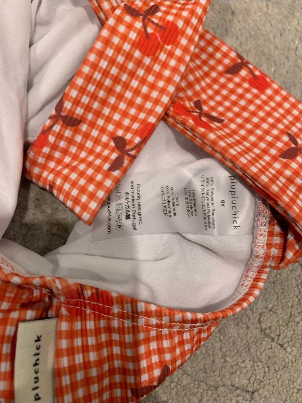 Girls Orange Gingham Cherry One-Piece Swimsuit - Picture 6 of 6